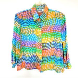 Vtg 90s Pastel Rainbow Psychedelic 100% SILK Top
